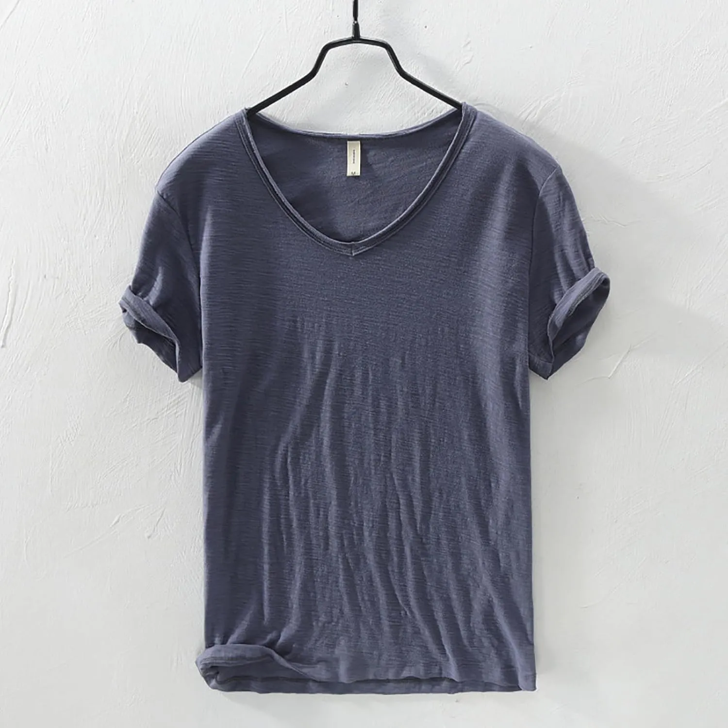 Mens 100% Cotton V-Neck T Shirts Loose Fit Soft Short Sleeve Streetwear Basic Tee Tops Summer Beach Hippie Shirt