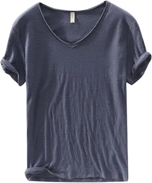 Mens 100% Cotton V-Neck T Shirts Loose Fit Soft Short Sleeve Streetwear Basic Tee Tops Summer Beach Hippie Shirt