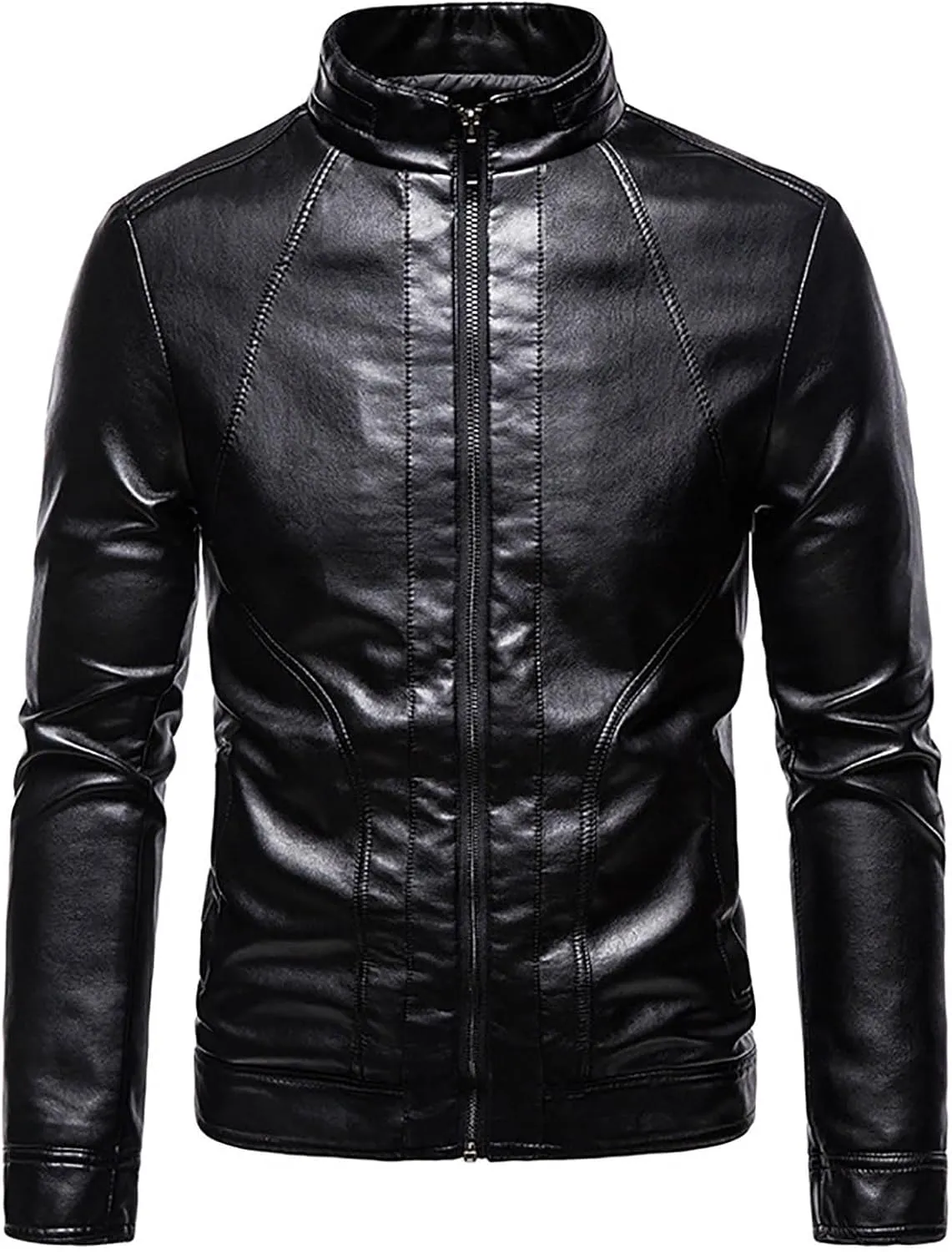 Mens Casual Fashion Streetwear Hip Hop Coats Faux Leather Jacket Lightweight Fashion Motorcycle Leather Jackets Coat