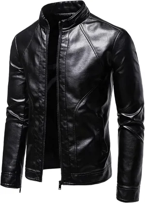 Mens Casual Fashion Streetwear Hip Hop Coats Faux Leather Jacket Lightweight Fashion Motorcycle Leather Jackets Coat