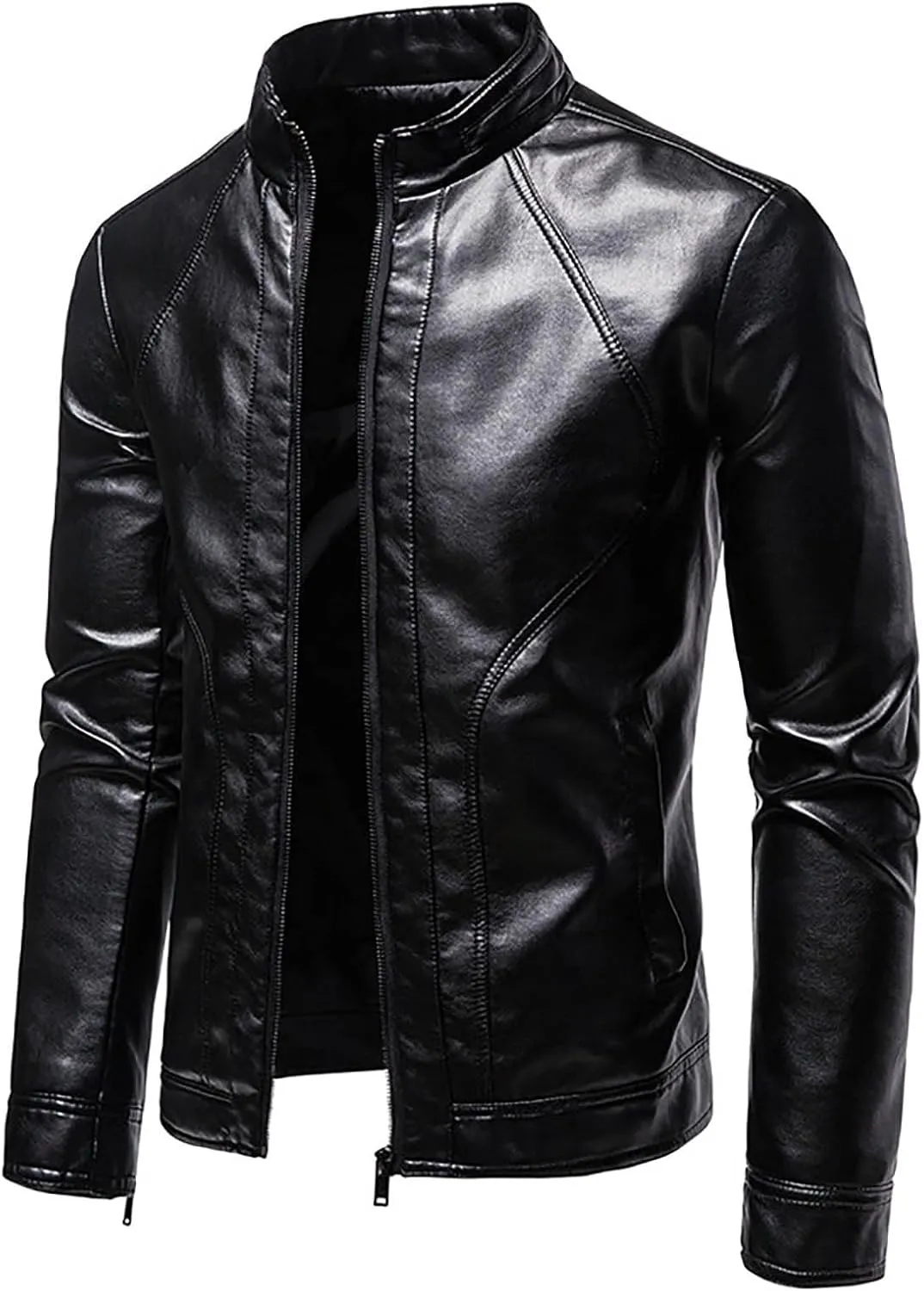 Mens Casual Fashion Streetwear Hip Hop Coats Faux Leather Jacket Lightweight Fashion Motorcycle Leather Jackets Coat