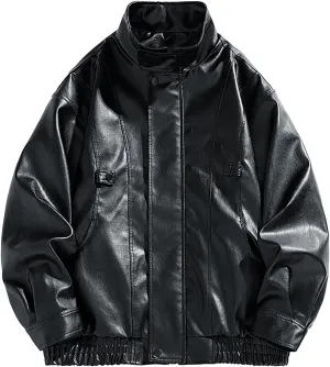 Mens Casual Fashion Streetwear Hip Hop Coats Faux Leather Jacket Lightweight Fashion Motorcycle Leather Jackets Coat