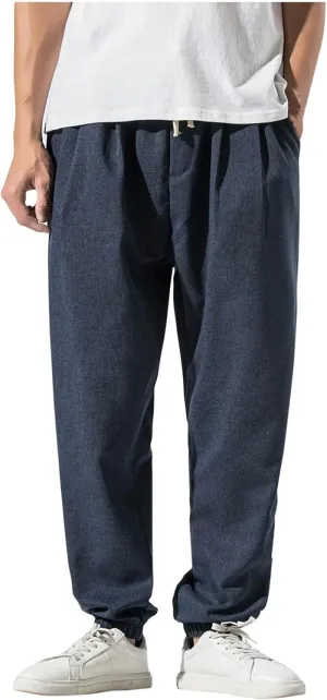 Mens Casual Pants Linen Pants Summer Beach Trousers Drawstring Yoga Pants Soft Elastic Waist Pants