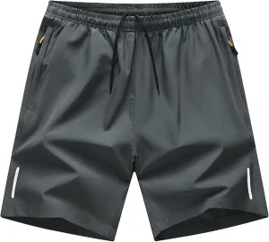 Men's Casual Shorts Elastic Waist Drawstring Shorts Summer Beach Shorts with Zipper Pockets Quick Dry Swimwear Shorts