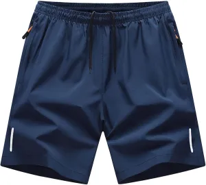 Men's Casual Shorts Elastic Waist Drawstring Shorts Summer Beach Shorts with Zipper Pockets Quick Dry Swimwear Shorts