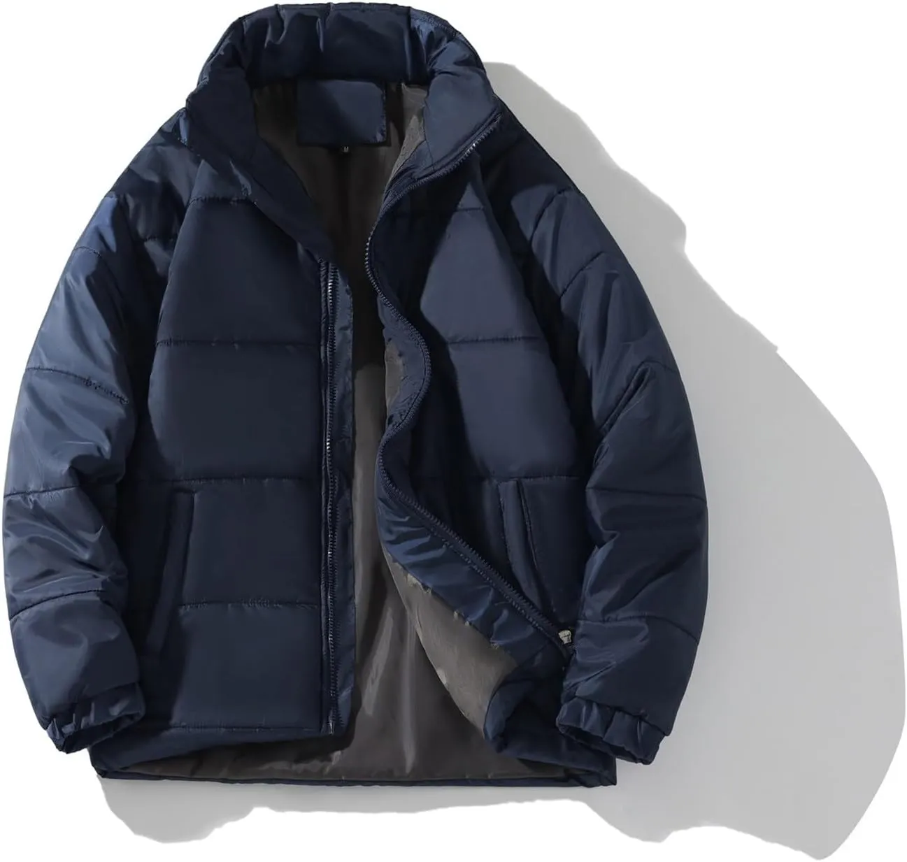 Men's Color Block Padded Quilted Flight Bomber Jacket Lightweight Packable Warm Winter Coat Cotton Jacket Outerwear