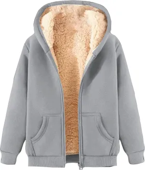 Mens Fleece Lined Jacket Winter Coats Solid Zip up Hoodies Sweatshirts Warm Sherpa Cardigan Sweater with Pockets