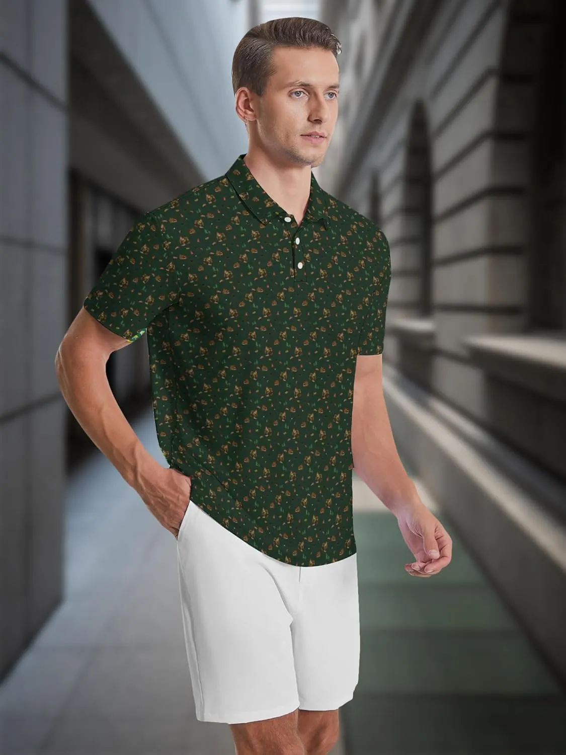 Men's Golf Shirts Moisture Wicking Quick Dry Performance Golf Polo Shirts for Men Fashion Print Short Sleeve Polo Shirts