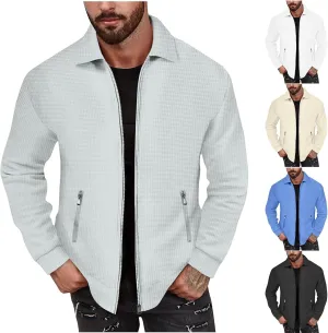 Mens Lightweight Jackets Waffle Knit Casual Zip Up Lapel Collar Fall Jacket Trendy Outdoor Streetwear Outfits