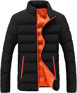 Men's Lightweight Puffer Jacket Stand Collar Zip Up Windproof Winter Puffer Down Jacket Coats for Teen Boys & Men