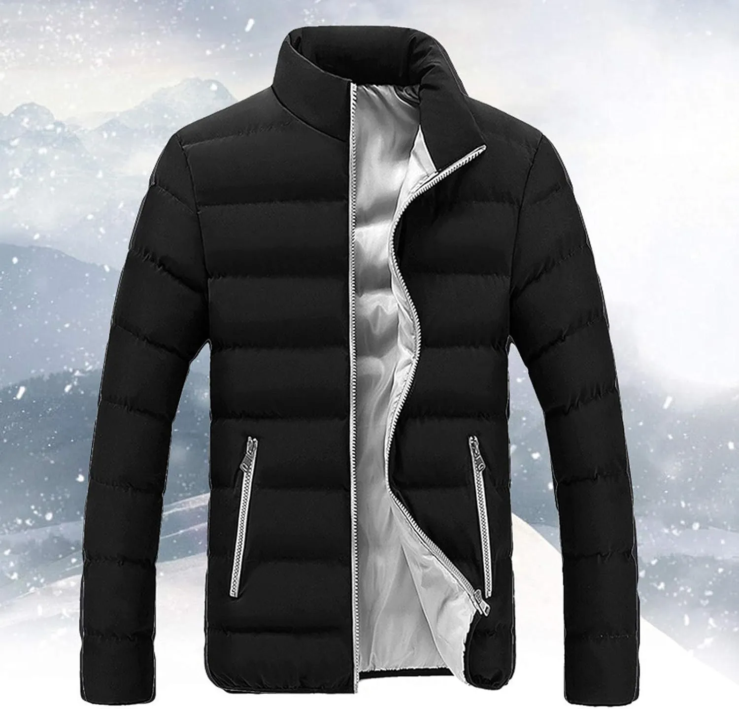 Men's Lightweight Puffer Jacket Stand Collar Zip Up Windproof Winter Puffer Down Jacket Coats for Teen Boys & Men