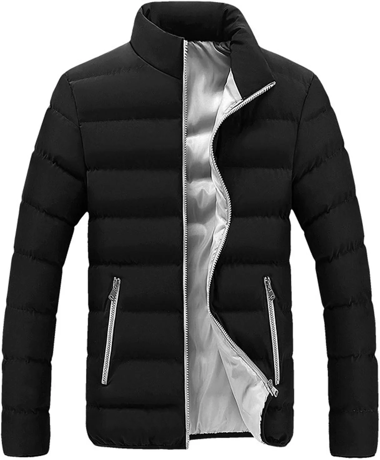Men's Lightweight Puffer Jacket Stand Collar Zip Up Windproof Winter Puffer Down Jacket Coats for Teen Boys & Men