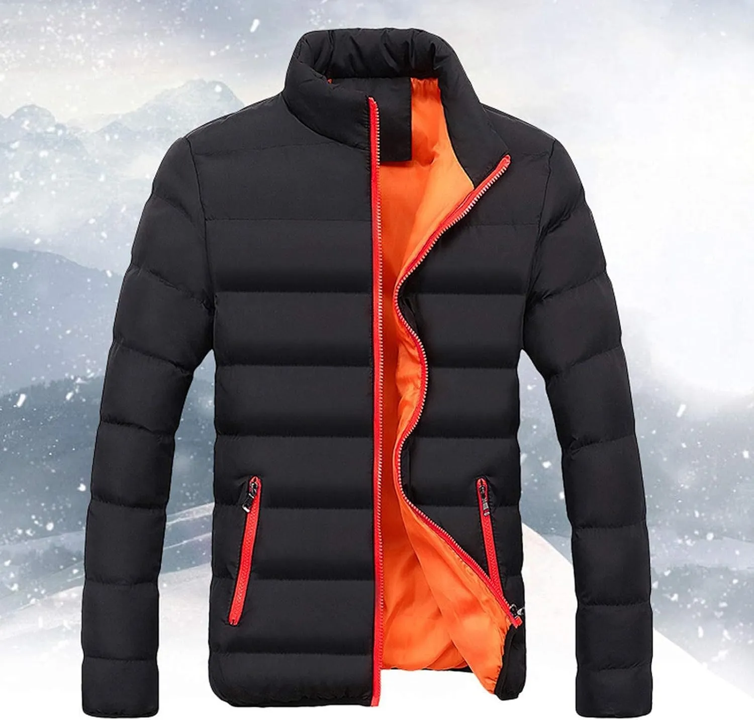 Men's Lightweight Puffer Jacket Stand Collar Zip Up Windproof Winter Puffer Down Jacket Coats for Teen Boys & Men