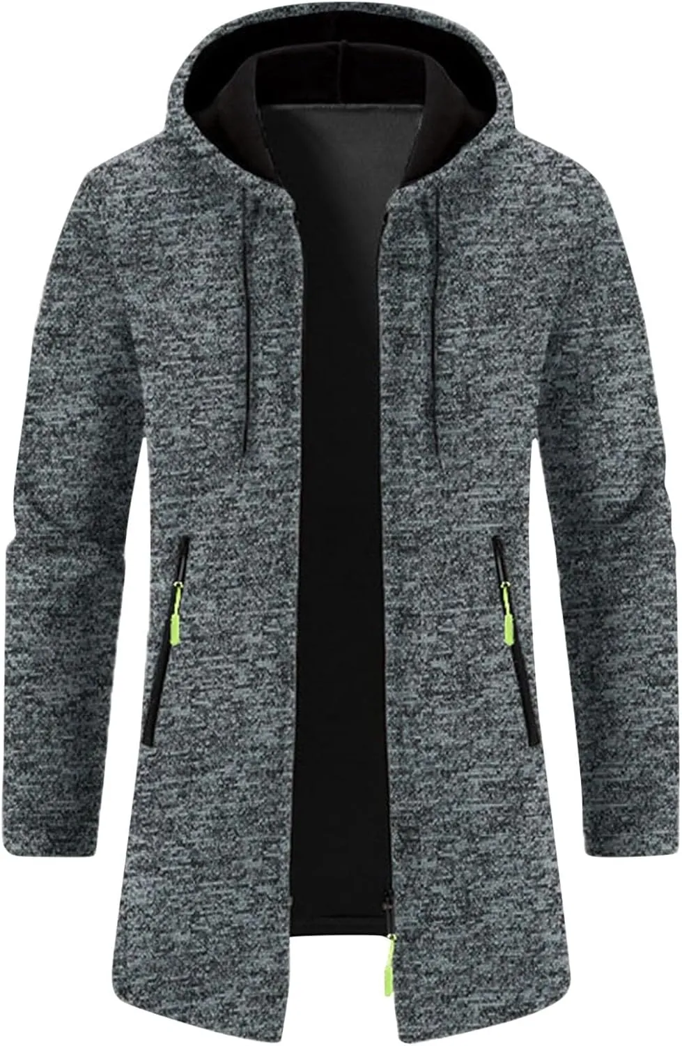 Mens Long Cardigan Jacket Thermal Loose Fit Casual Coat Hooded Drawstring Warm Sweaters Fashion Knitted Jackets
