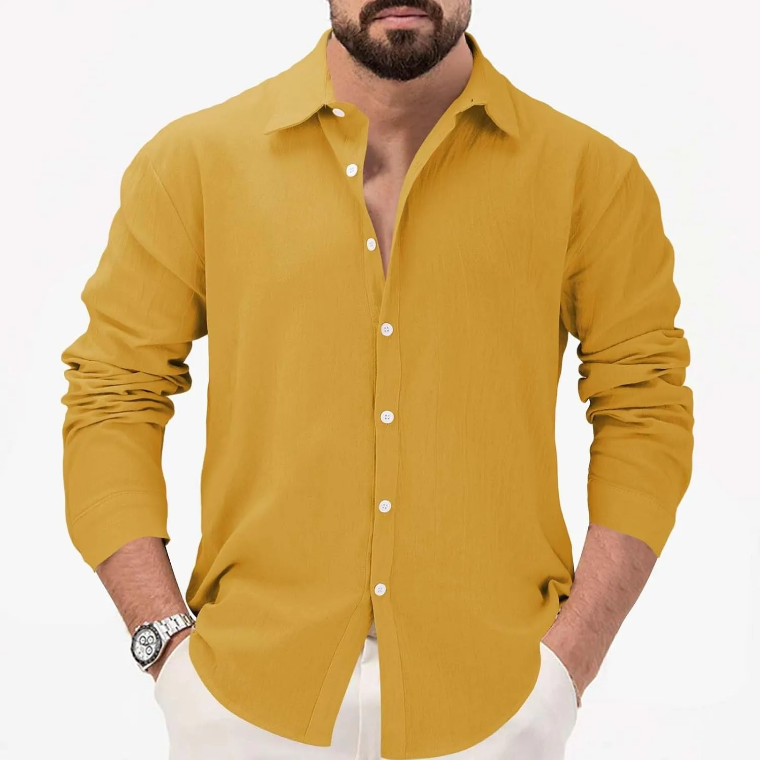 Men's Long Sleeve Casual Button Down Shirts Untucked Shirts for Men Business Work Shirts Regular Fit Dress Shirt