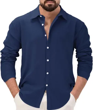 Men's Long Sleeve Casual Button Down Shirts Untucked Shirts for Men Business Work Shirts Regular Fit Dress Shirt