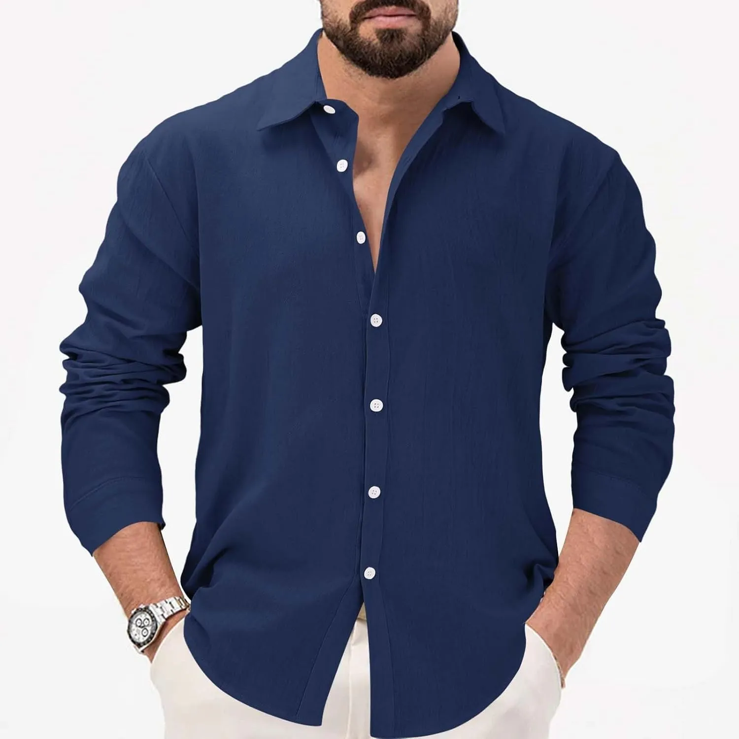 Men's Long Sleeve Casual Button Down Shirts Untucked Shirts for Men Business Work Shirts Regular Fit Dress Shirt