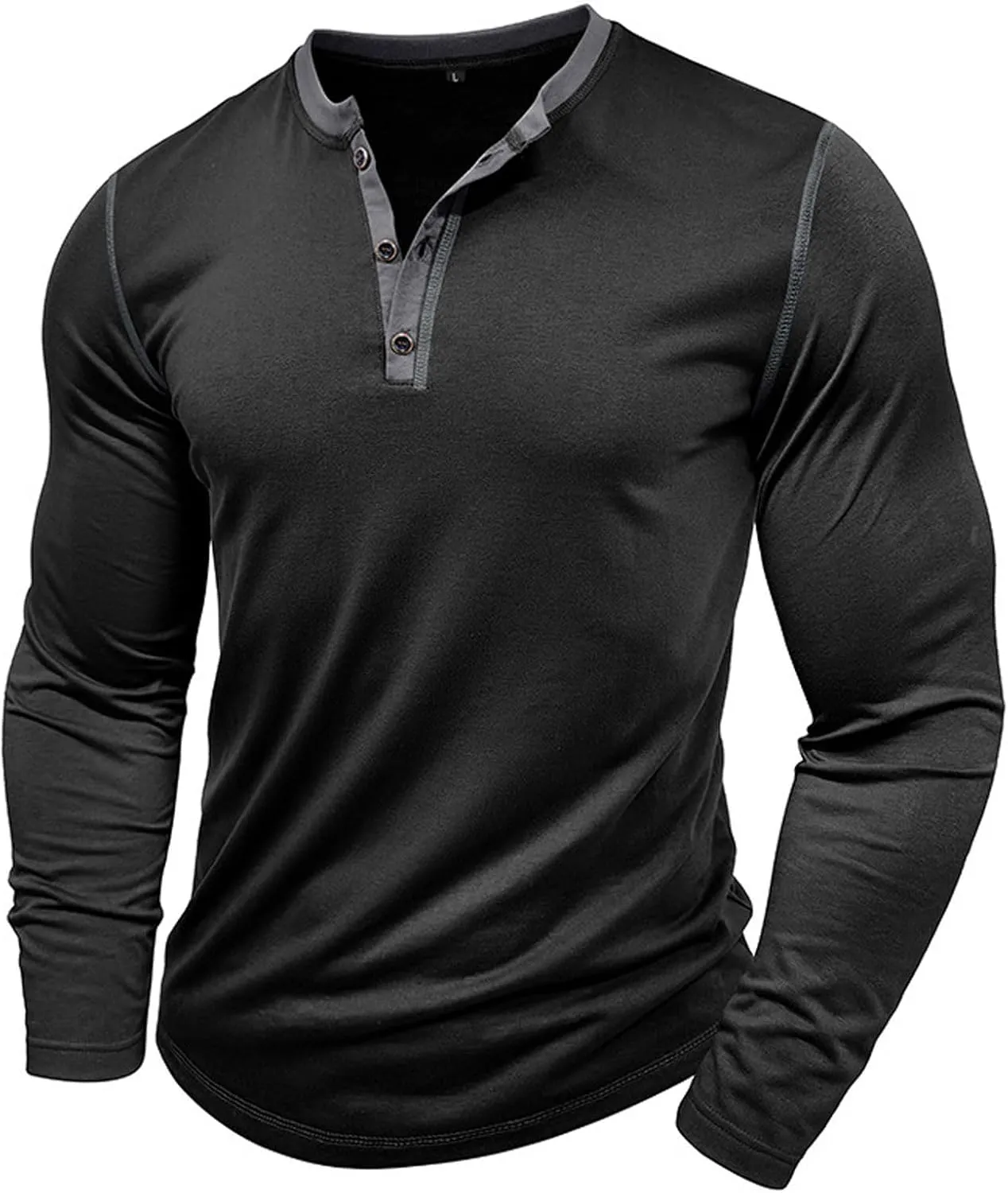 Mens Long Sleeve Muscle T Shirts Athletic Fit Henley Shirts Casual Button Crewneck Longline Gym Workout Tee Shirts