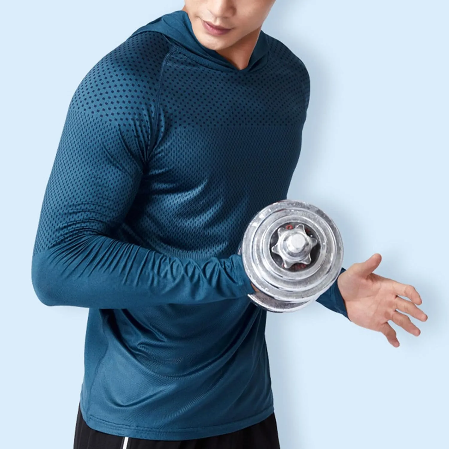 Mens Long Sleeve T-Shirt with Hood Quick Dry Long Sleeve Workout Pullover Lightweight Hooded Muscle Fit Sweatshirts