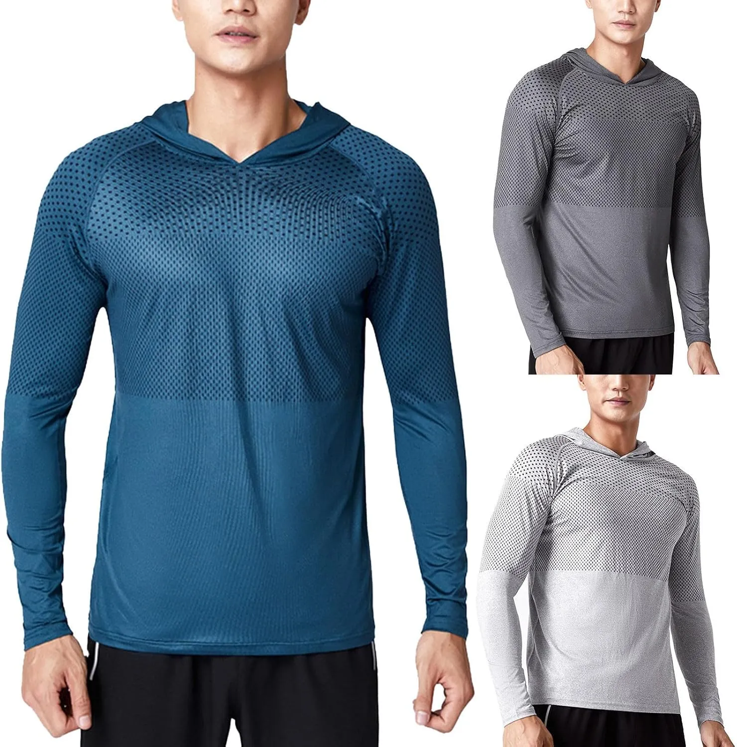 Mens Long Sleeve T-Shirt with Hood Quick Dry Long Sleeve Workout Pullover Lightweight Hooded Muscle Fit Sweatshirts