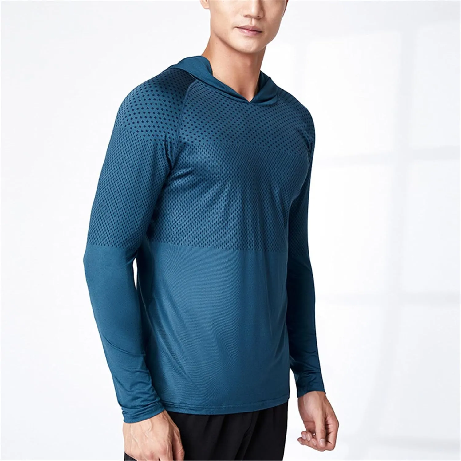 Mens Long Sleeve T-Shirt with Hood Quick Dry Long Sleeve Workout Pullover Lightweight Hooded Muscle Fit Sweatshirts