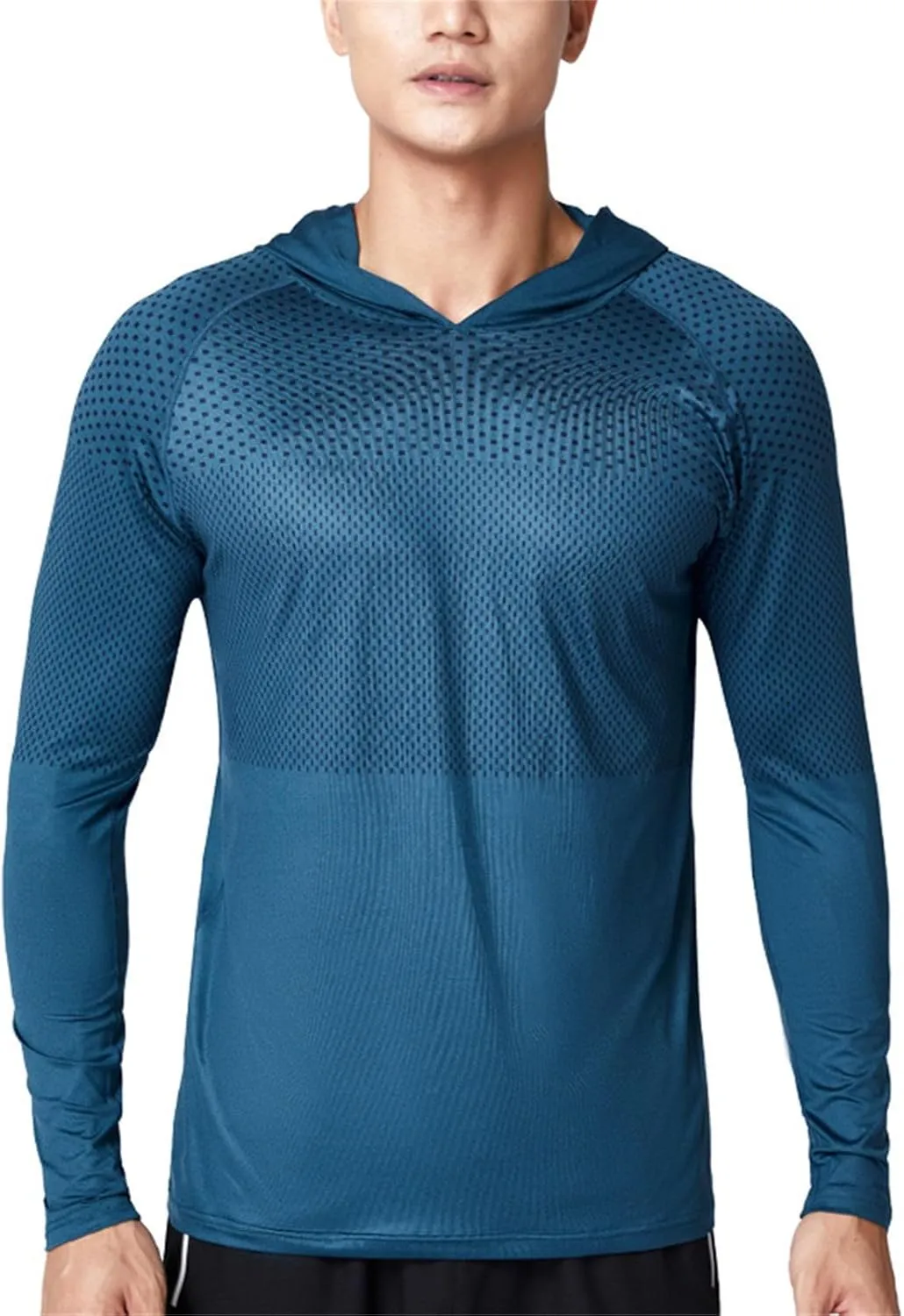 Mens Long Sleeve T-Shirt with Hood Quick Dry Long Sleeve Workout Pullover Lightweight Hooded Muscle Fit Sweatshirts