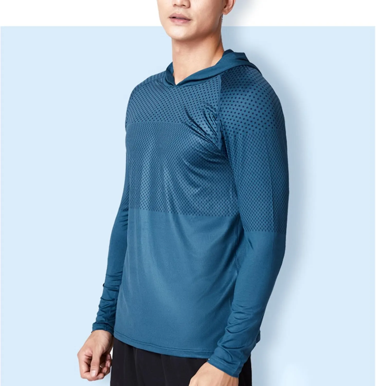 Mens Long Sleeve T-Shirt with Hood Quick Dry Long Sleeve Workout Pullover Lightweight Hooded Muscle Fit Sweatshirts