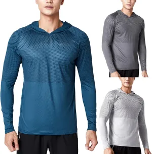 Mens Long Sleeve T-Shirt with Hood Quick Dry Long Sleeve Workout Pullover Lightweight Hooded Muscle Fit Sweatshirts