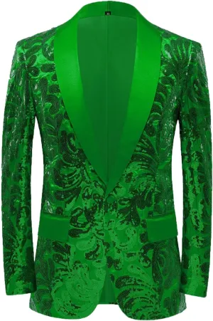 Men's Love Heart All Over Printed Sequins Blazer Fashion Slim Fit One Button Suit Jackets Valentine's Day Dinner Coat