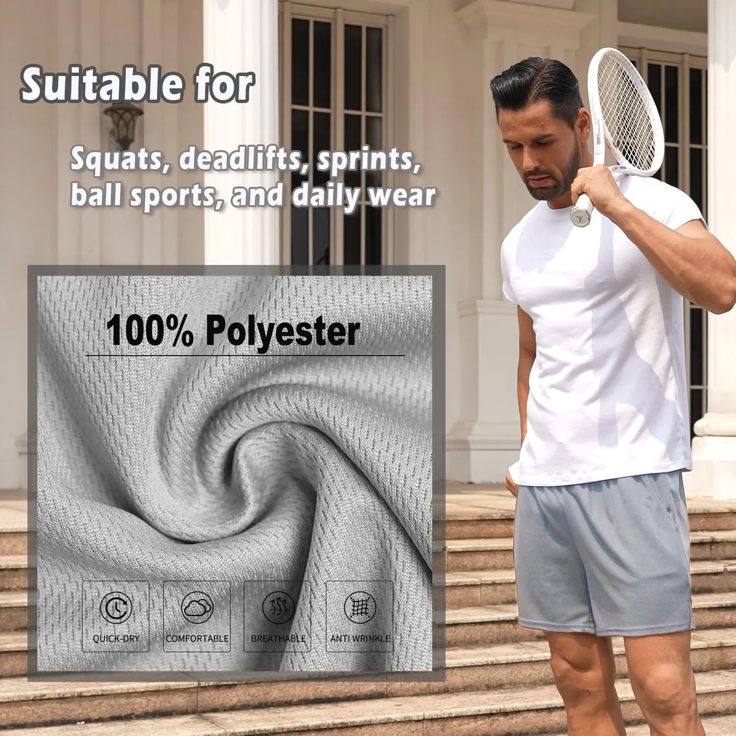 Men's Mesh Running Shorts 5 Inch Shorts Mens Workout Shorts 5 Inch Gym Shorts Men with Pockets