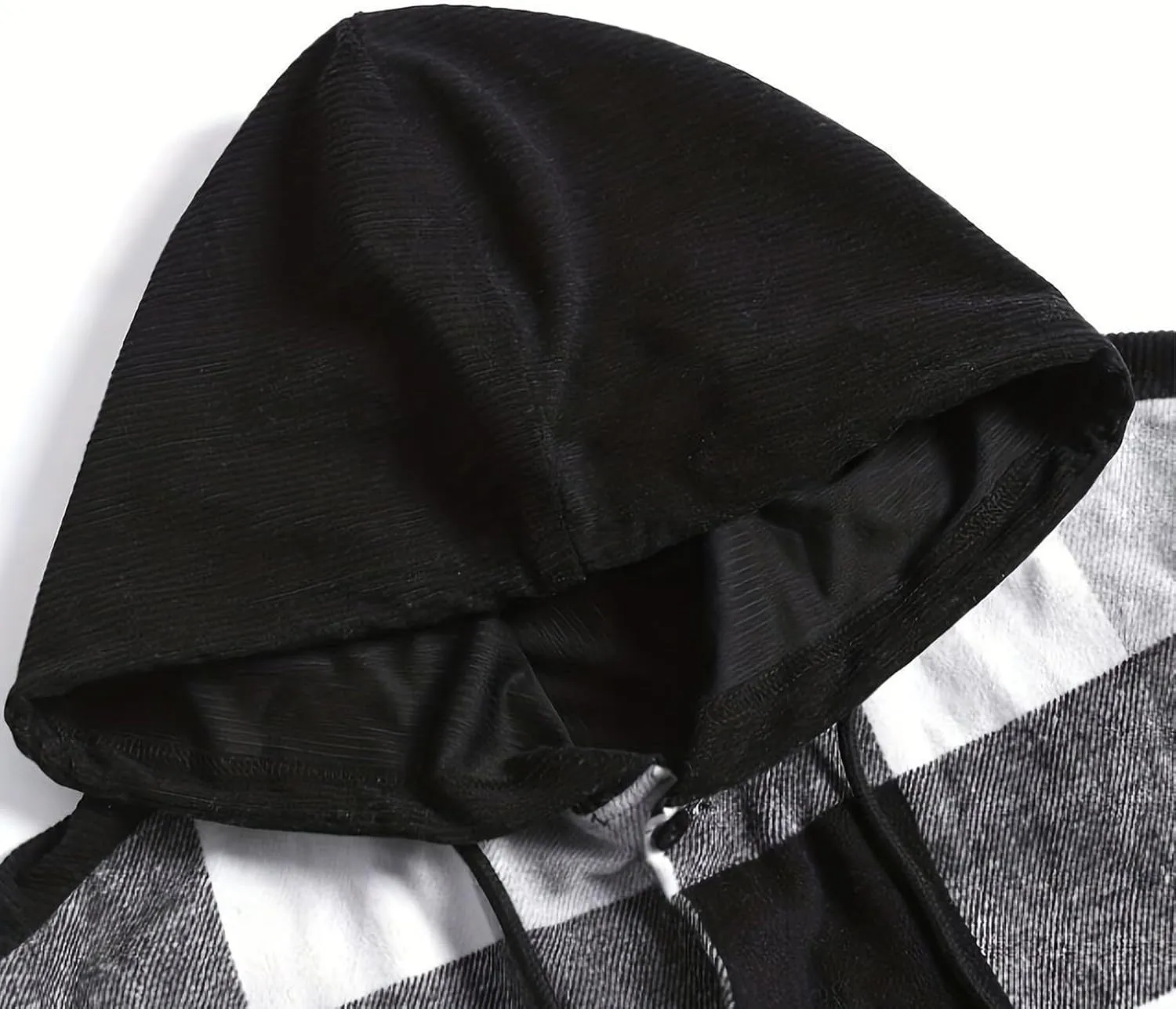 Men's Plaid Coat Button Drawstring Hooded Jacket Fashion Long Sleeve Lightweight Jacket Outerwear with Pockets