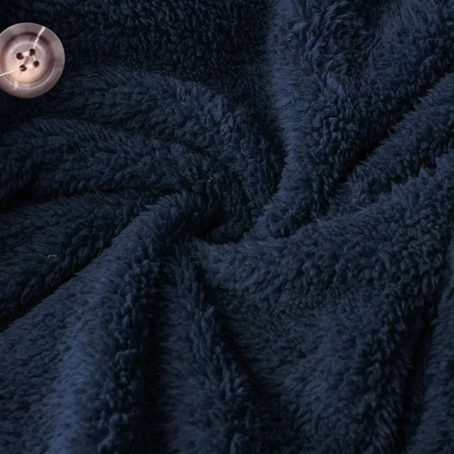Men's Plush Warm Jacket Coat Button Fluffy Furry Soft Hooded Jacket Outerwear Casual Solid Color Long Sleeve Coat