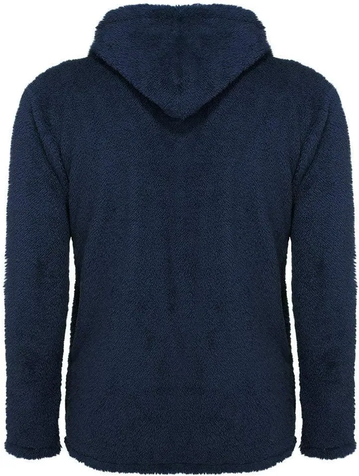 Men's Plush Warm Jacket Coat Button Fluffy Furry Soft Hooded Jacket Outerwear Casual Solid Color Long Sleeve Coat