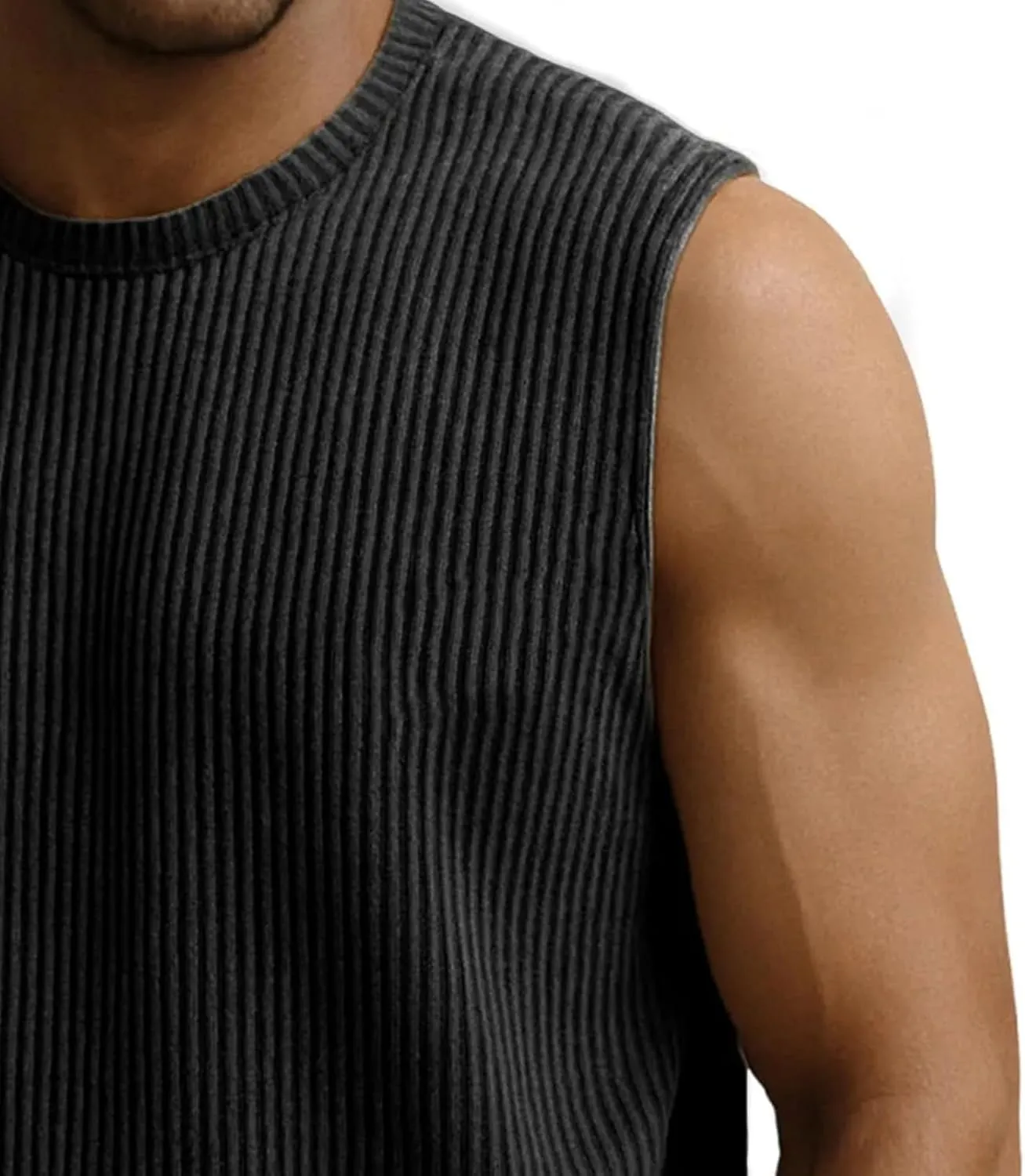 Mens Ribbed Knit Tank Tops Crew Neck Sleeveless Muscle Shirts Gym Workout Basic Tees Moisture Wicking Athletic Tops