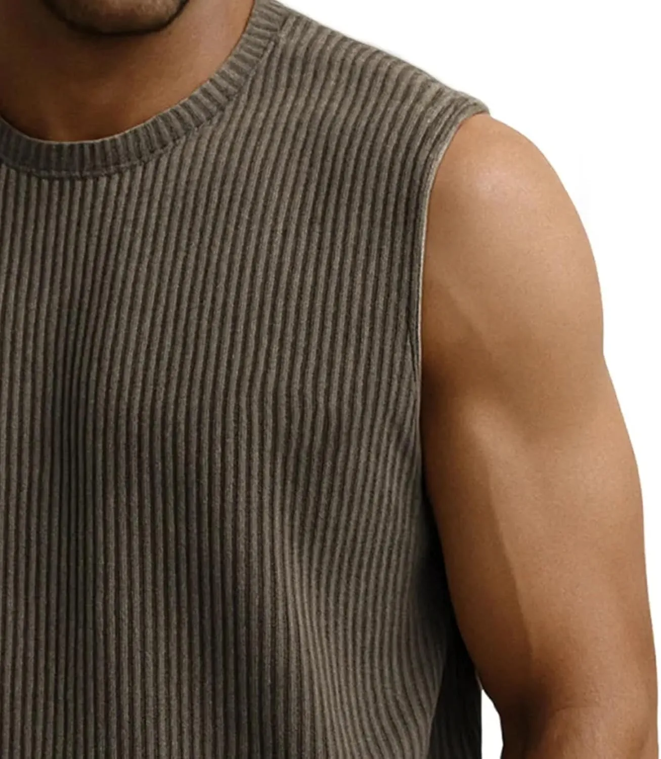 Mens Ribbed Knit Tank Tops Crew Neck Sleeveless Muscle Shirts Gym Workout Basic Tees Moisture Wicking Athletic Tops