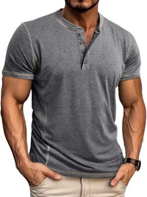 Mens Short Sleeve Henley Shirts Casual Button Tee Shirts Basic Cotton T-Shirts Summer Lightweight Tee Tops