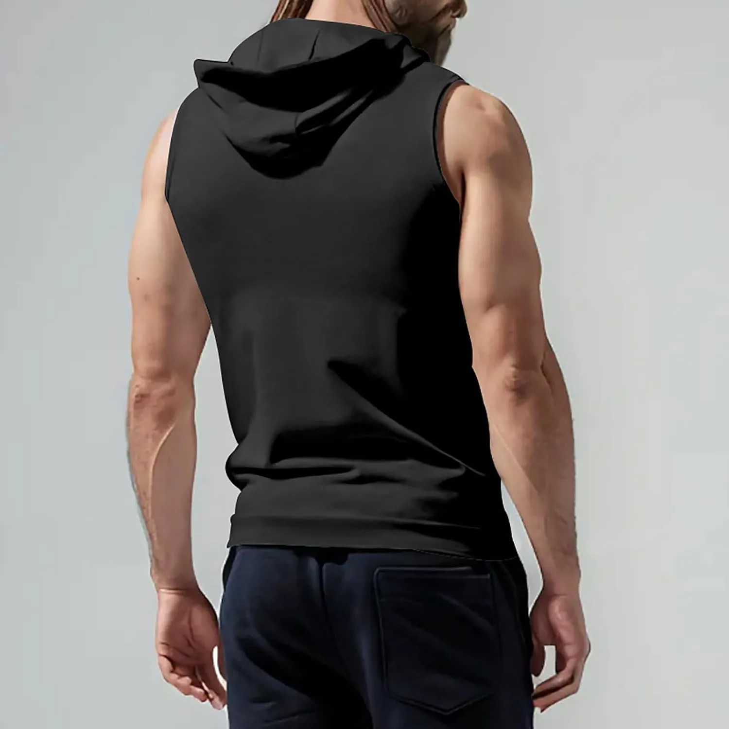 Men's Sleeveless Slim Fit Hoodie Vest Zipper Drawstring Gilet Jacket with Pockets Summer Spring Lightweight Hooded