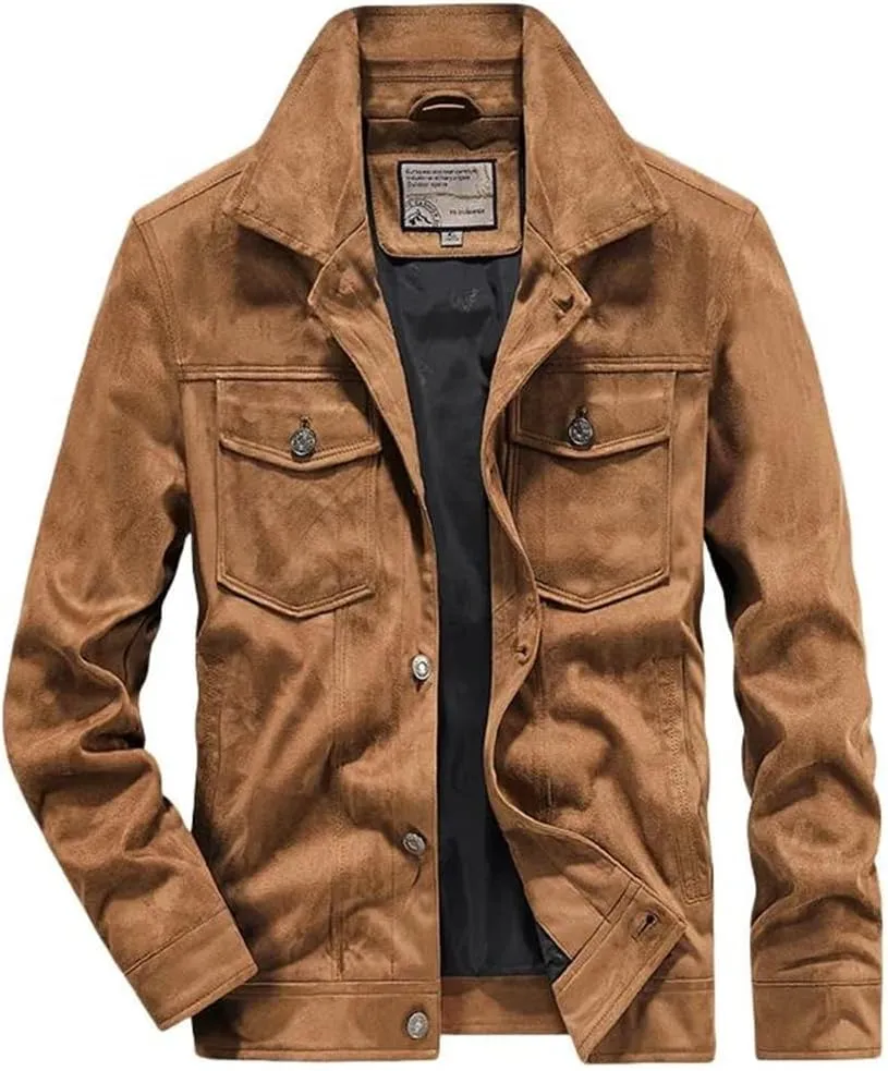 Men's Slim-Fit British Style Outdoor Sports Cargo Retro Suede Coat Youth All-Match Cargo Jacket