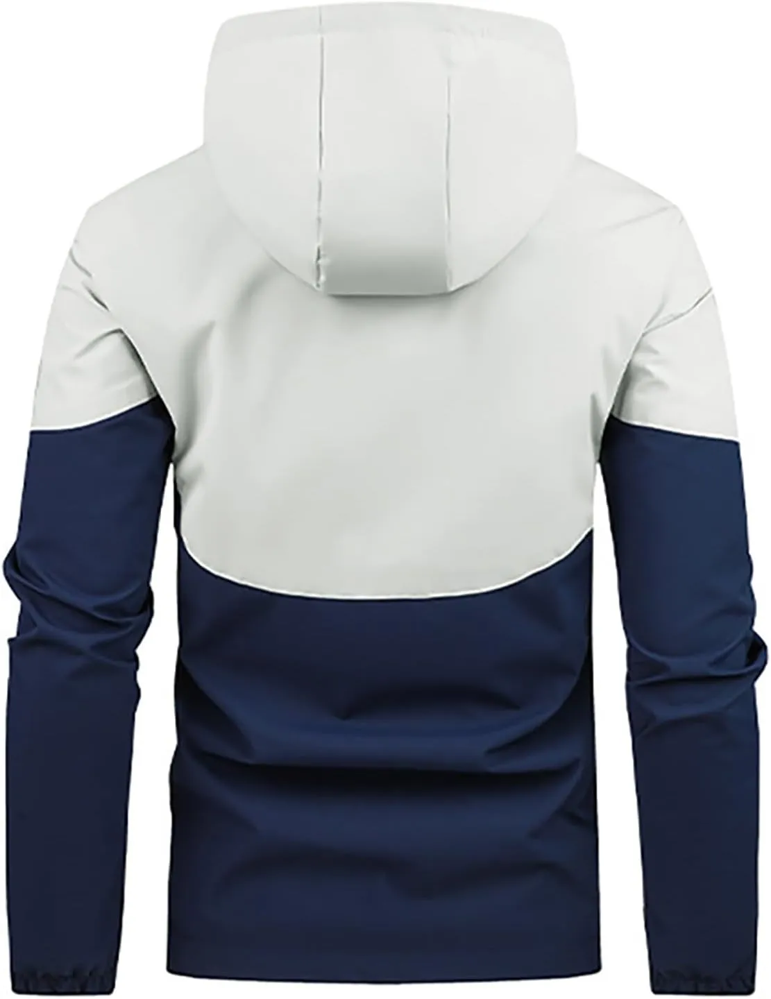 Men's Stand Collar Hooded Jacket Full Zip Colorblock Long Sleeve Coat Fashion Slim Fit Jacket Outerwear with Pocket