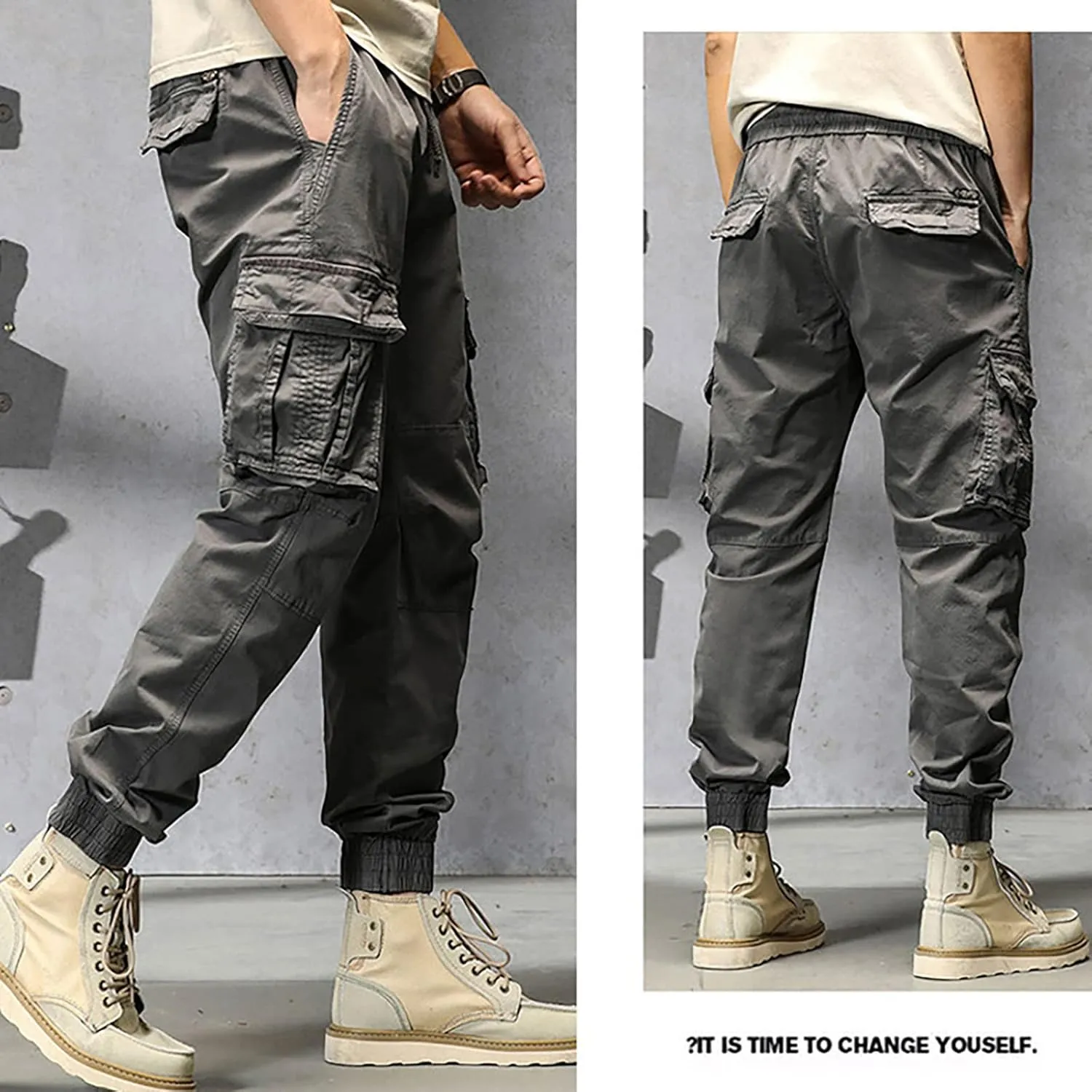 Mens Sweatpants Joggers Pants Man Pants Casual Rope Loose Heavyweight Loose Sports Trousers Pockets Pant Mens Cotton