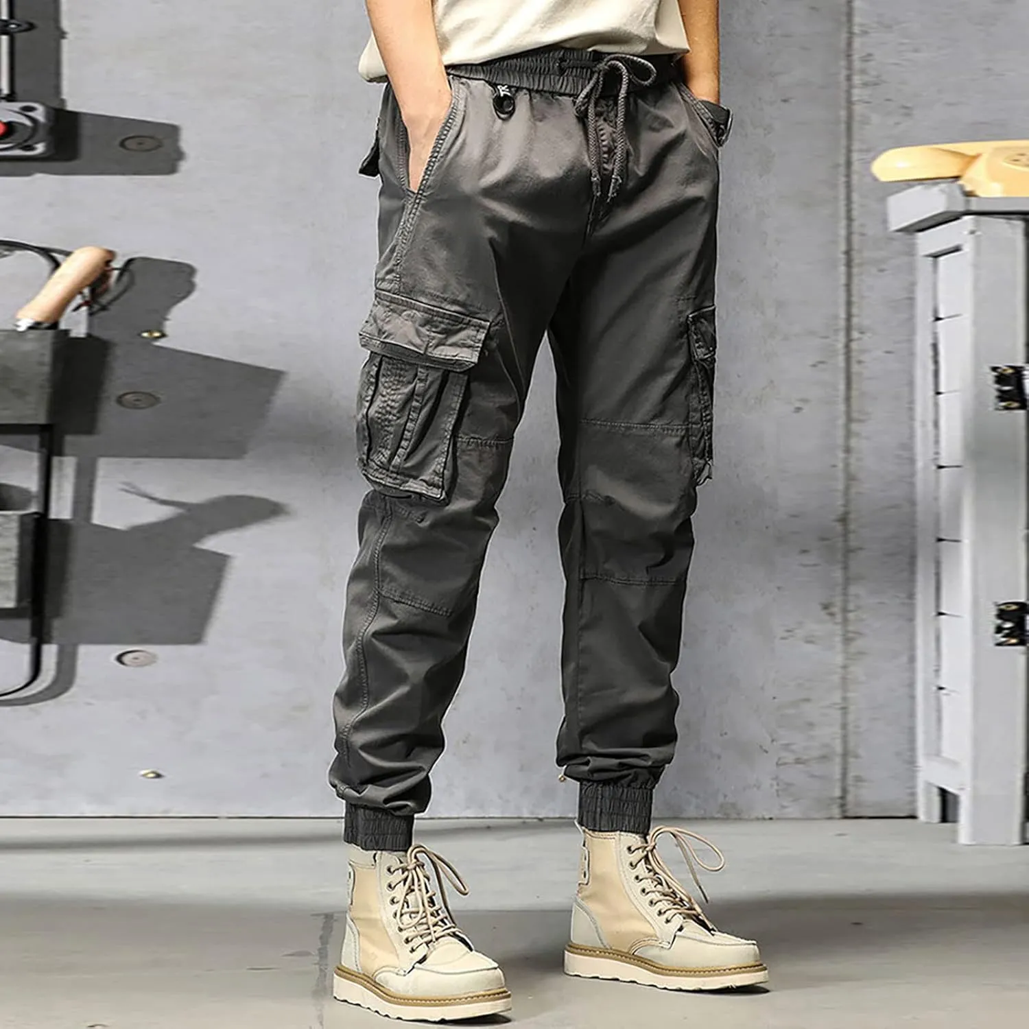 Mens Sweatpants Joggers Pants Man Pants Casual Rope Loose Heavyweight Loose Sports Trousers Pockets Pant Mens Cotton