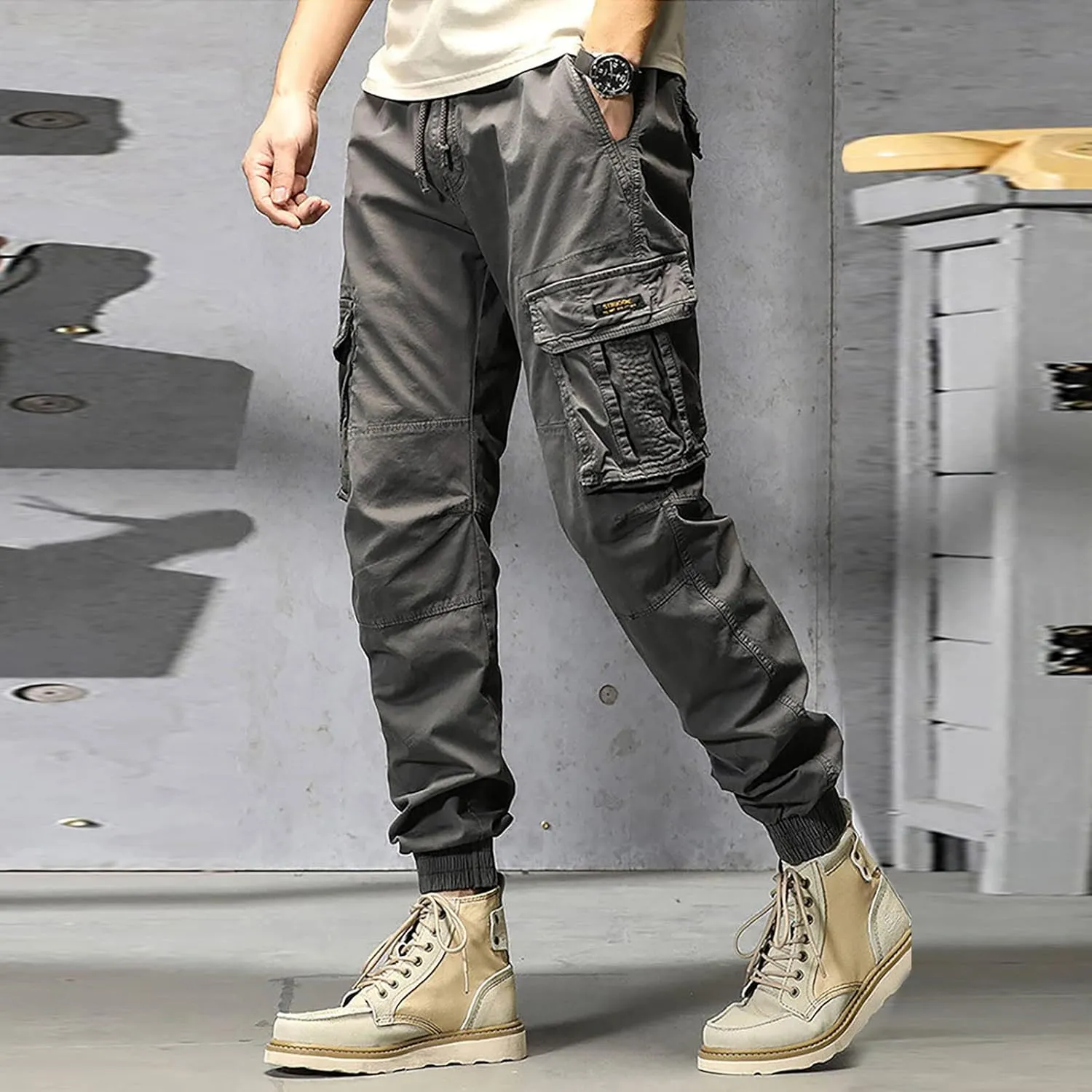 Mens Sweatpants Joggers Pants Man Pants Casual Rope Loose Heavyweight Loose Sports Trousers Pockets Pant Mens Cotton