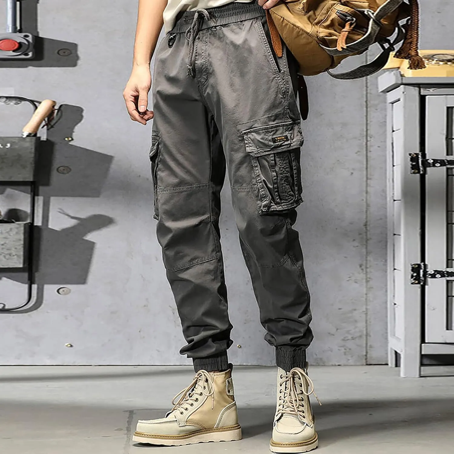 Mens Sweatpants Joggers Pants Man Pants Casual Rope Loose Heavyweight Loose Sports Trousers Pockets Pant Mens Cotton