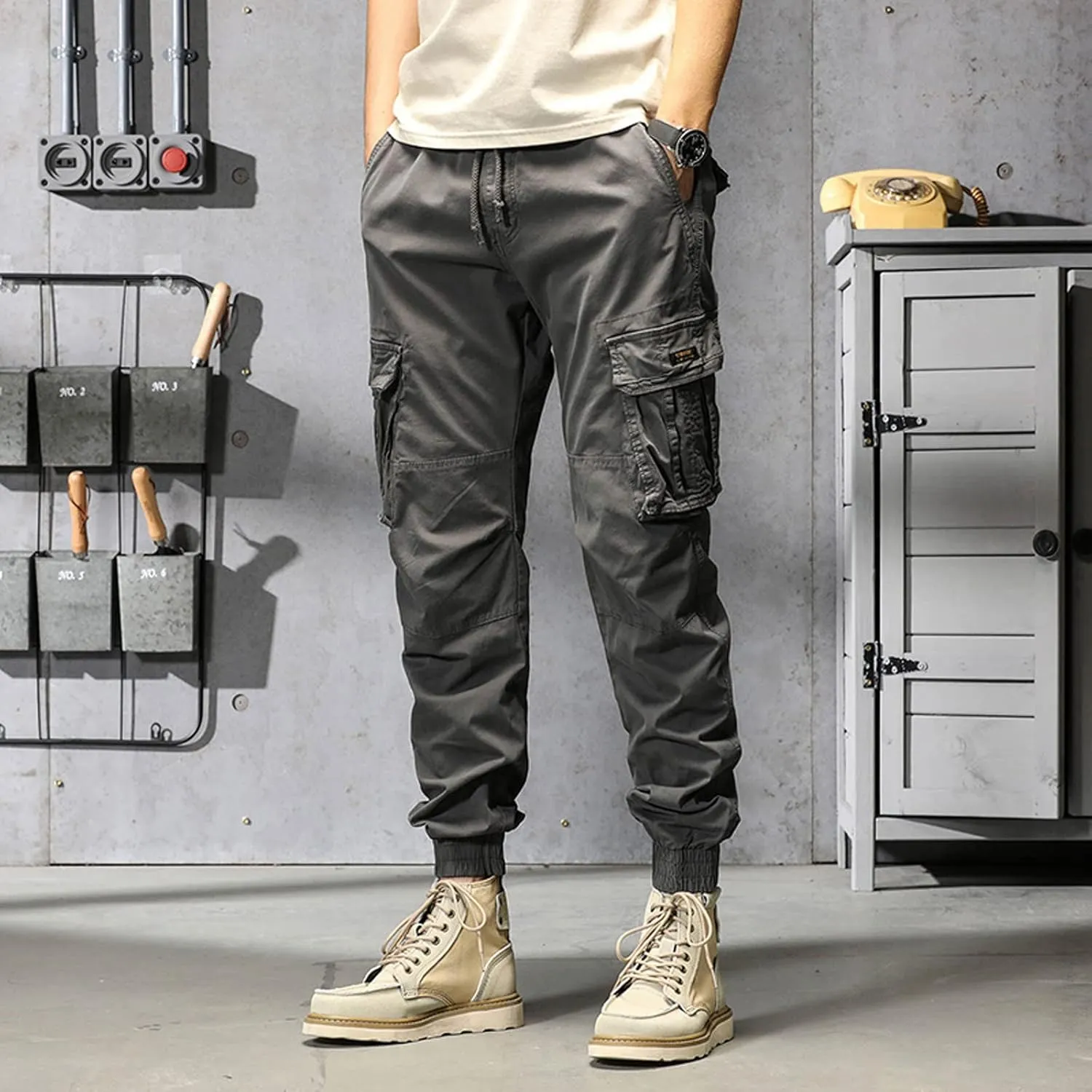 Mens Sweatpants Joggers Pants Man Pants Casual Rope Loose Heavyweight Loose Sports Trousers Pockets Pant Mens Cotton