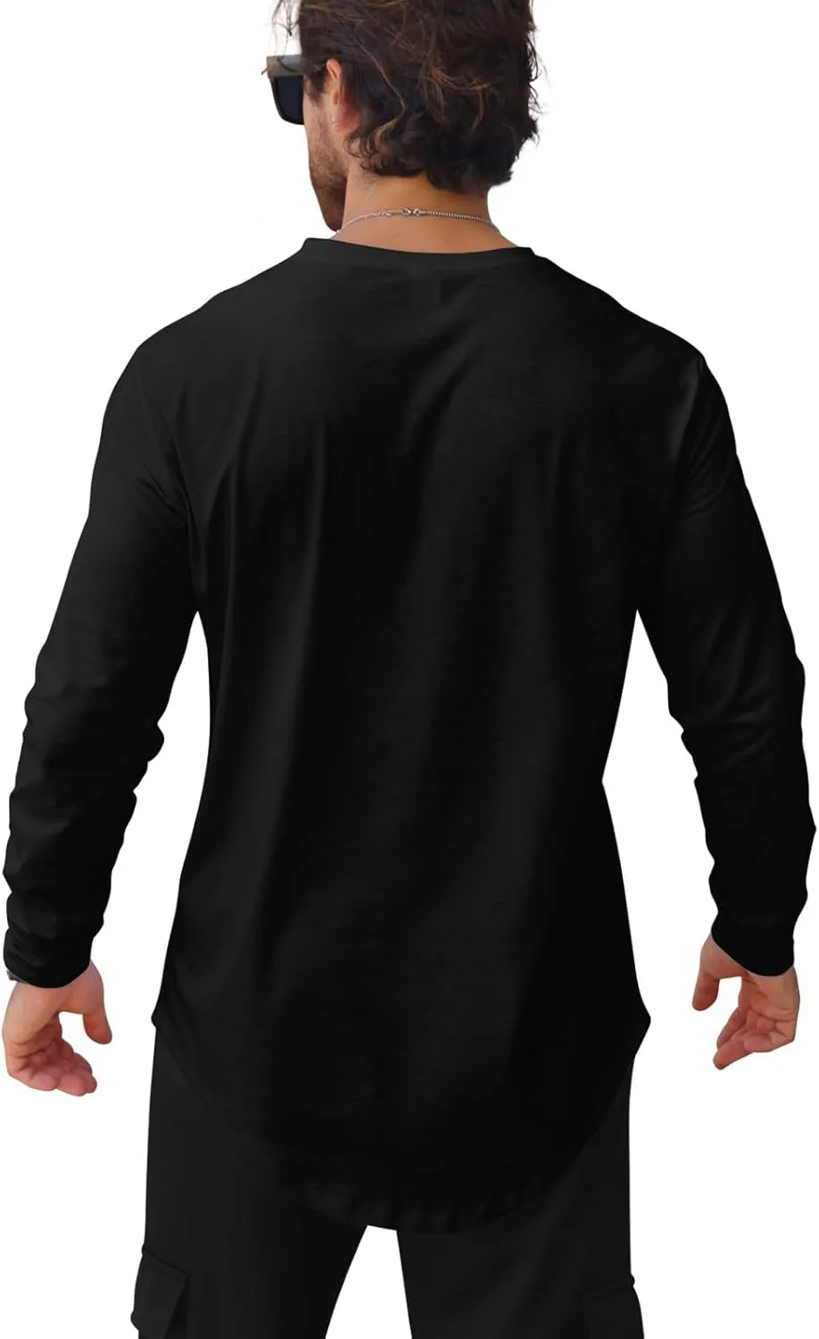 Mens T Shirts Casual Hipster Hip Hop Longline Crewneck Tee Shirts