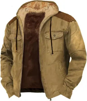 Men's Winter Coats Heavyweight Sherpa Lined Fleece Hoodie Jacket Wool Warm Thick Coat Work Cargo Jackets with Hood