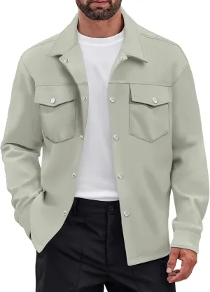Mens Work Shirt Jackets Casual Lightweight Button Down Cargo Jackets with Flap Pockets Slim Fit Overshirt Shackets