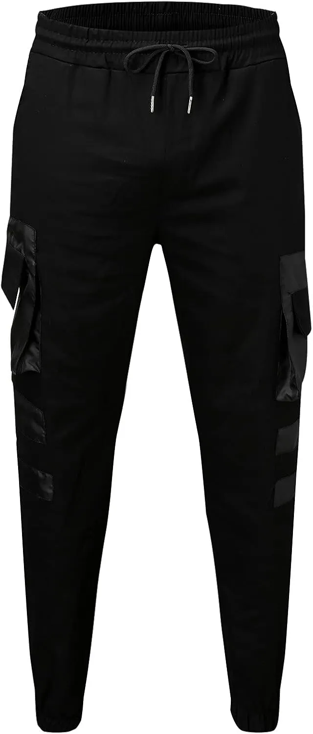 Mens Workout Cargo Sweatpants Pockets Pant Mens Cotton Linen Pants Loose Casual Lightweight Elastic Waist Drawstring