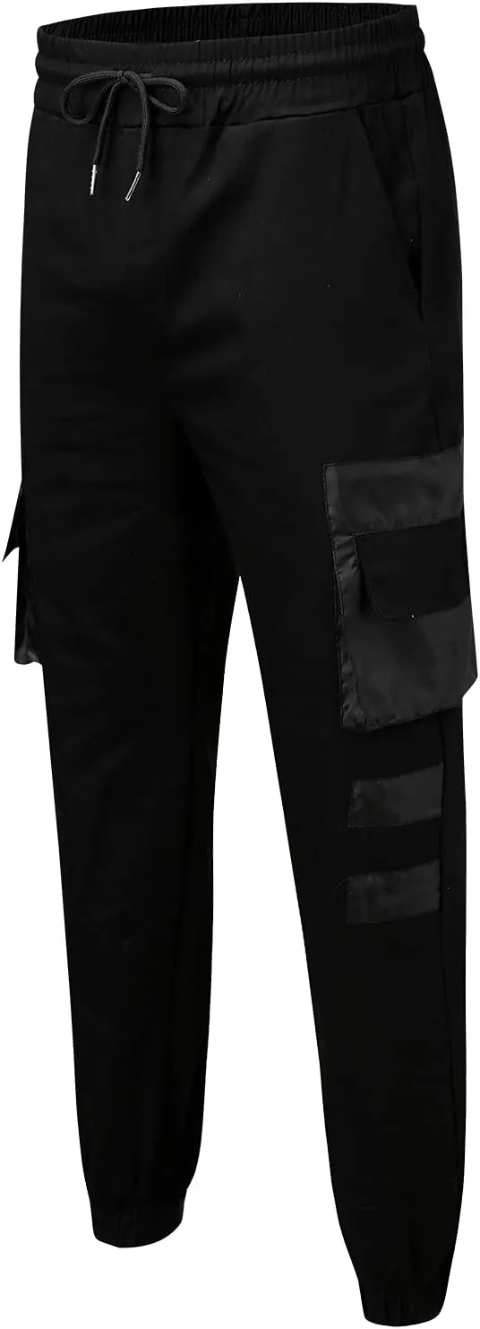 Mens Workout Cargo Sweatpants Pockets Pant Mens Cotton Linen Pants Loose Casual Lightweight Elastic Waist Drawstring