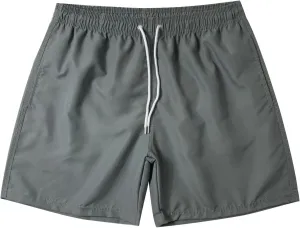 Men's Workout Running Shorts Mesh Lining Quick Dry Shorts Solid Summer Beach Shorts Elastic Waist Drawstring Shorts